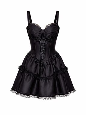 Dolls Kill Black Satin Lace-Trim Formal Dress for Kids